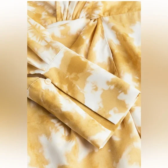 NWT H&M Twist Waist Midi Dress-Yellow/White Print-SOLD OUT Size XXL - Picture 6 of 7